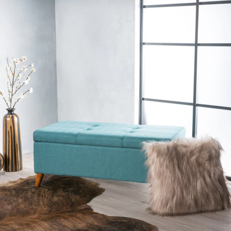 GDF Studio Etoney Fabric Storage Ottoman, Teal - Image 2