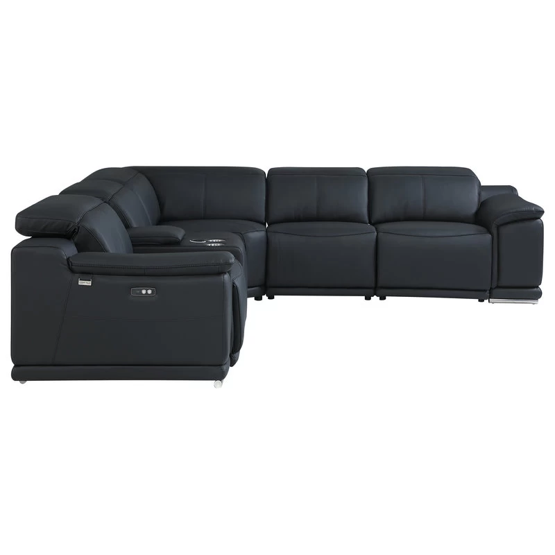 Frederico Genuine Italian Leather 6-Piece 1 Console 3-Power Reclining Sectional, Black - Image 5