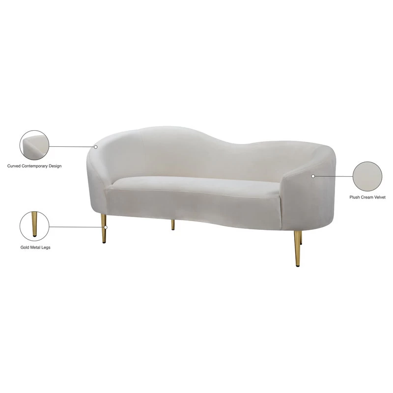 Ritz Velvet Loveseat, Cream - Image 8