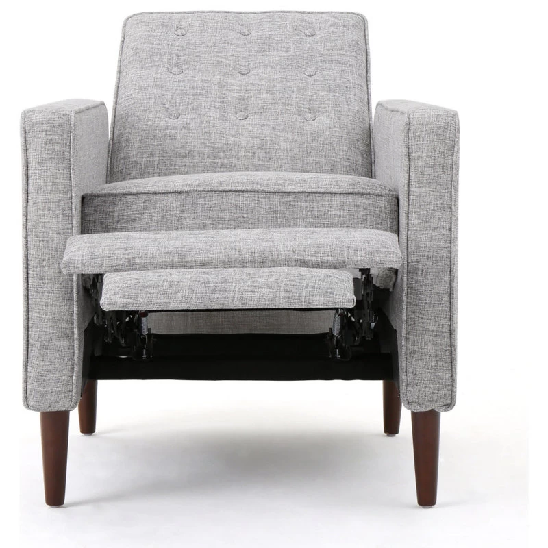 GDF Studio Macedonia Mid-Century Modern Button Tufted Fabric Recliner, Light Gray Tweed Fabric - Image 6