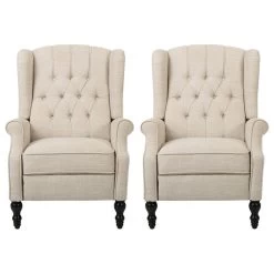 Xanthe Tufted Fabric Recliner, Set Of 2, Beige And Dark Brown