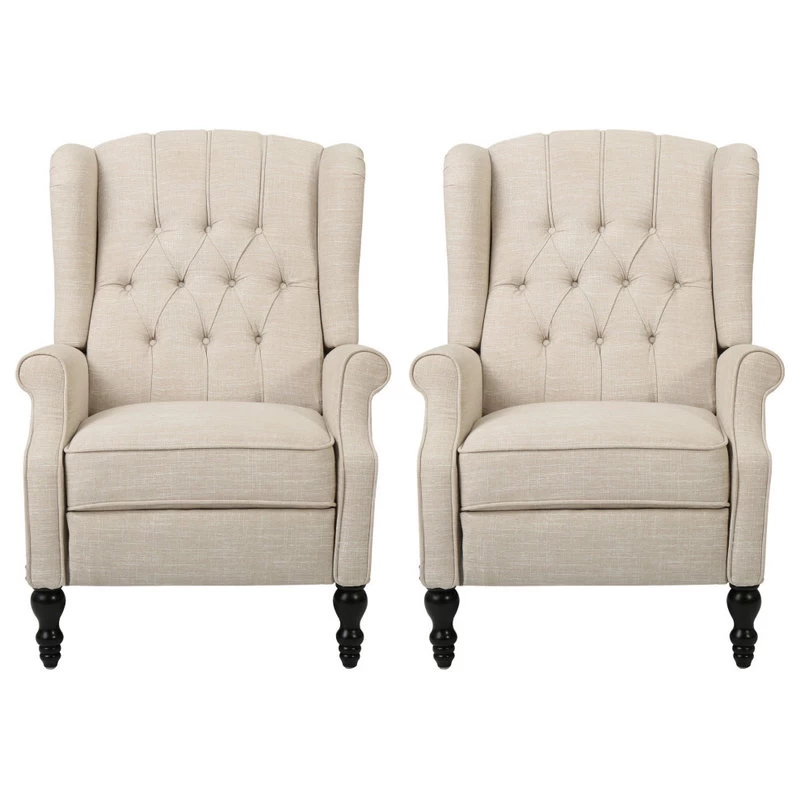 Xanthe Tufted Fabric Recliner, Set Of 2, Beige And Dark Brown