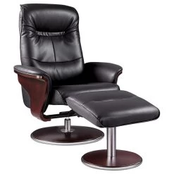 Milano Leather Swivel Recliner And Ottoman, Black