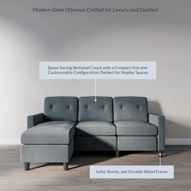 3 Piece Convertible Sectional Sofa Upholstered Fabric L Shaped Couch, Dark Gray - Image 4