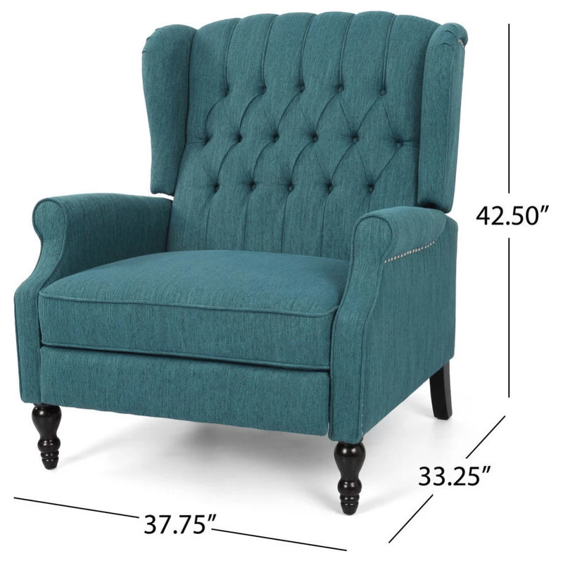 Salome Oversized Tufted Fabric Push Back Recliner, Teal/Dark Brown - Image 3