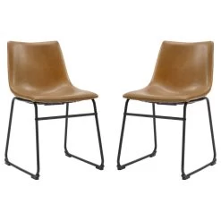 Walker Edison 18" Faux Leather Dining Chair 2 Pack, Whiskey Brown