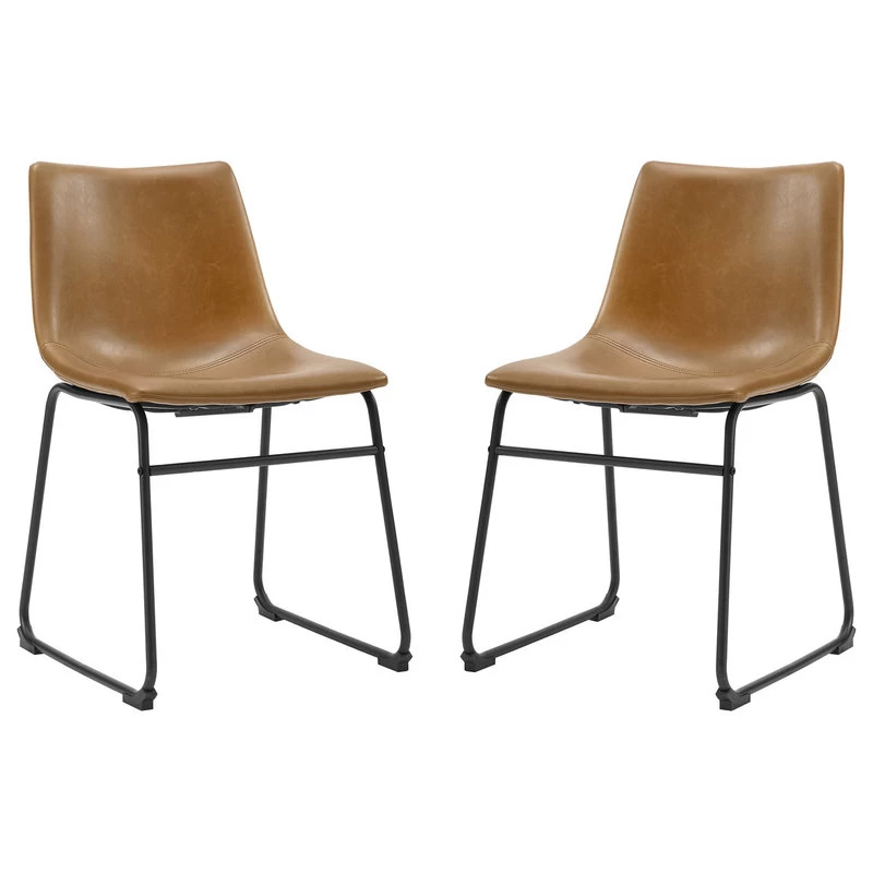 Walker Edison 18" Faux Leather Dining Chair 2 Pack, Whiskey Brown