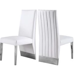 Porsha Dining Chair, Set Of 2, White Faux Leather, Chrome Legs