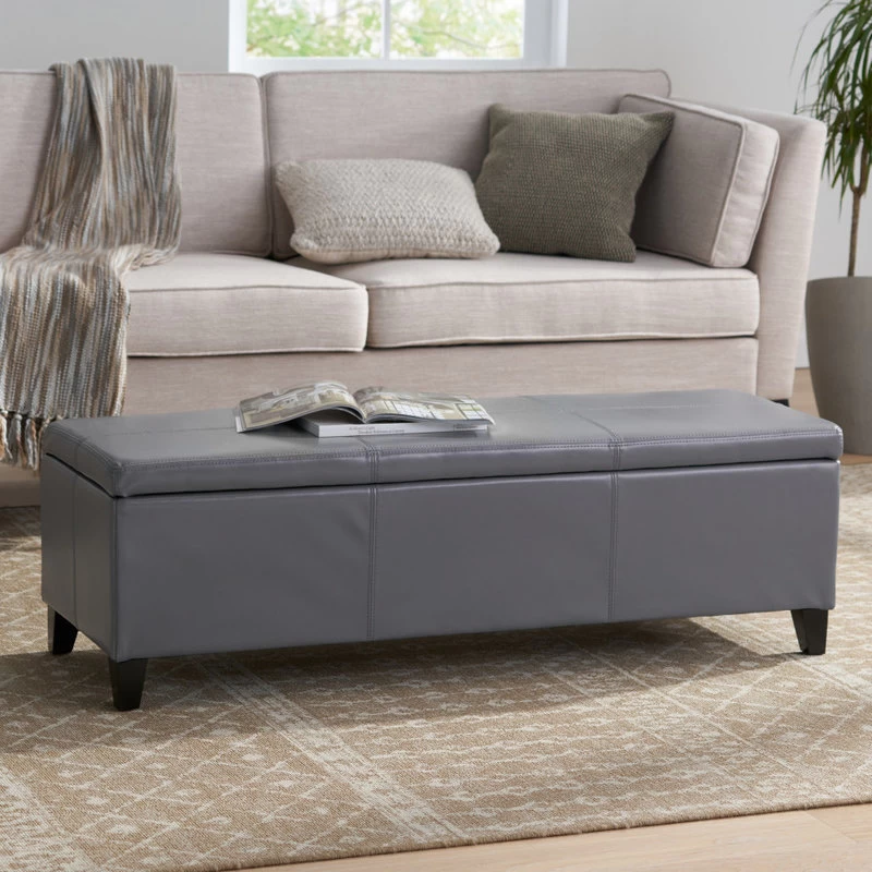 GDF Studio Skyler Beige Fabric Storage Ottoman Bench, Gray - Image 2