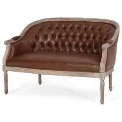 GDF Studio Megan Classical Tufted Loveseat, Cognac And Antique, Faux Leather