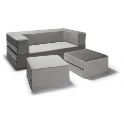 Zipline Convertible Sleeper Loveseat With 2 Ottomans, 3-Piece Set, Pewter
