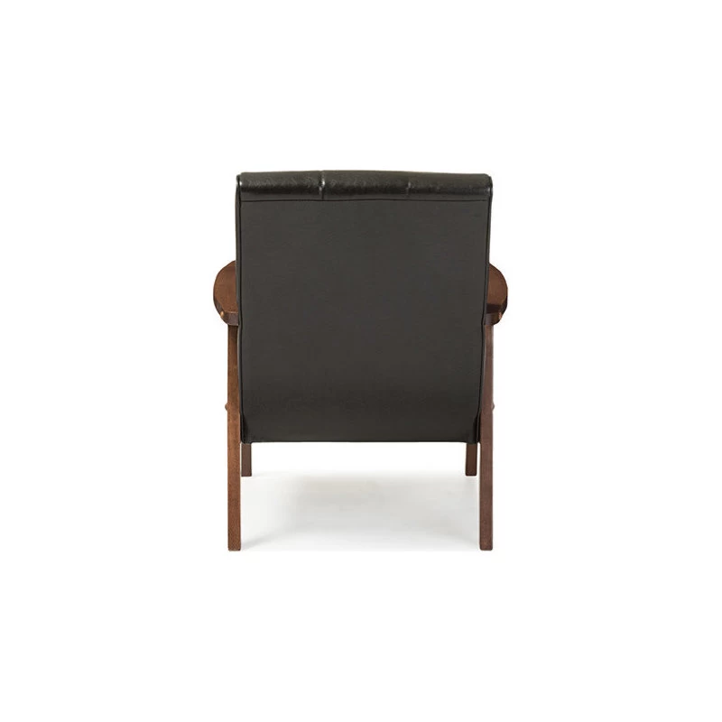 Baxton Studio Nikko Faux Leather Wooden Lounge Chair, Black - Image 4