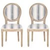 Lariya French Country Fabric Dining Chairs (Set Of 2), Dark Blue Line + Natural