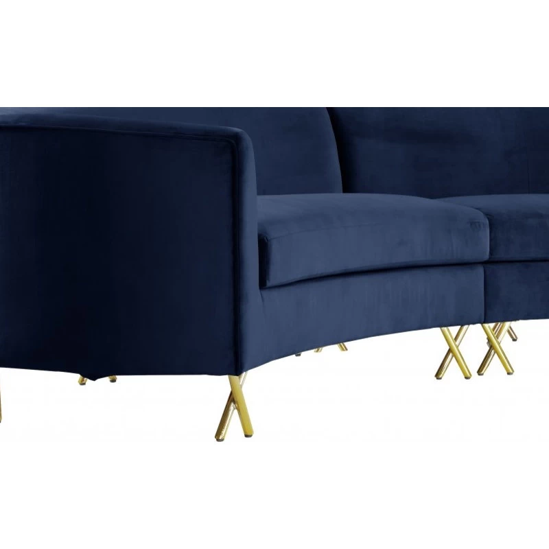 Serpentine Velvet 3-Piece Sectional, Navy - Image 4