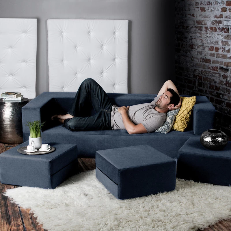 Zipline Convertible Sleeper Sofa With 3 Ottomans, 3-Piece Set, Marine - Image 3