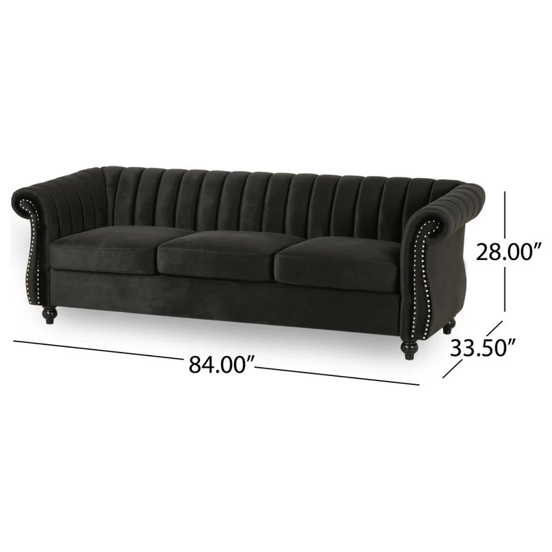 Olga Modern Glam Velvet 3 Seater Sofa, Black, Dark Brown - Image 5