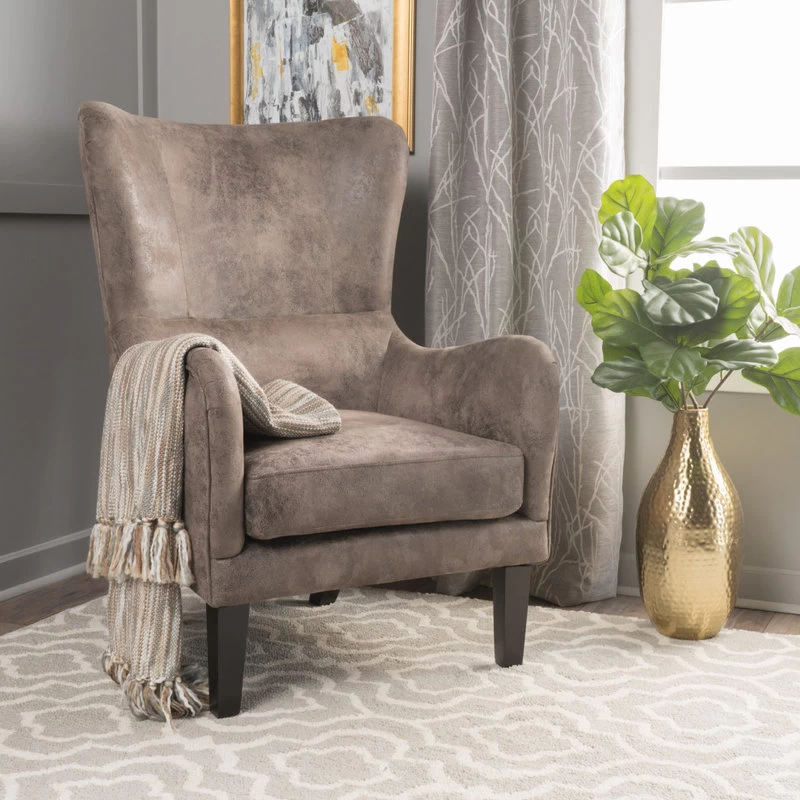Lorenzo Contemporary Wingback Club Chair With Nailhead Trim, Gray Brown - Image 2