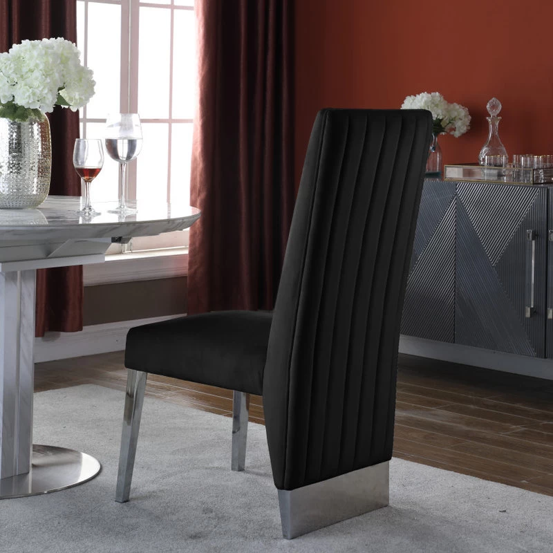 The Cairo Dining Chair, Black And Chrome, Velvet, Set Of 2 - Image 3