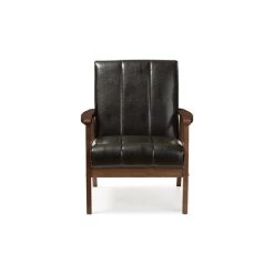 Baxton Studio Nikko Faux Leather Wooden Lounge Chair, Black