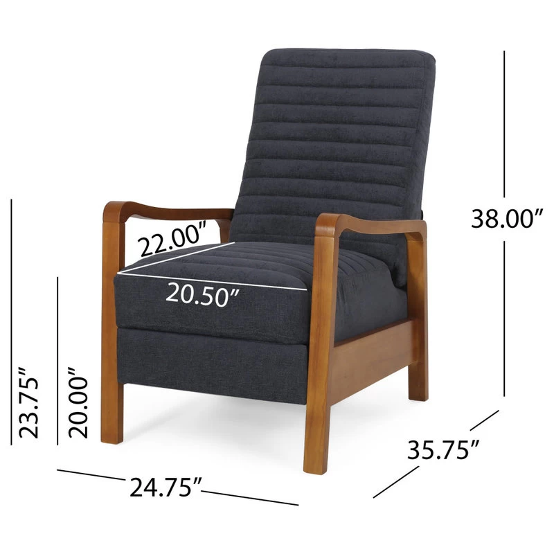 Neihart Channel Stitch Pushback Recliner, Charcoal And Teak, Fabric - Image 6