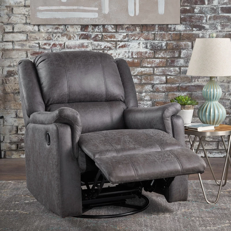 GDF Studio Jemma Tufted Slate Microfiber Swivel Gliding Recliner - Image 3