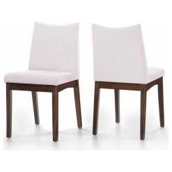 GDF Studio Gertrude Fabric & Wood Finish Dining Chairs, Set Of 2, Lightbeige/Wal
