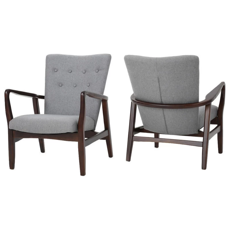 GDF Studio Suffolk French Style Fabric Arm Chairs, Gray, Set Of 2