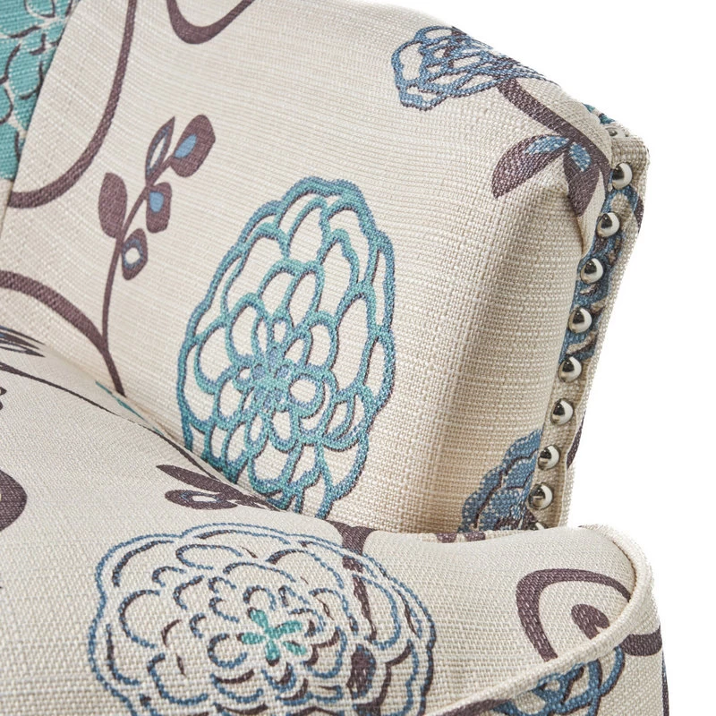 GDF Studio Alfred White And Blue Floral Fabric Club Chair With Chrome Nailheads - Image 6