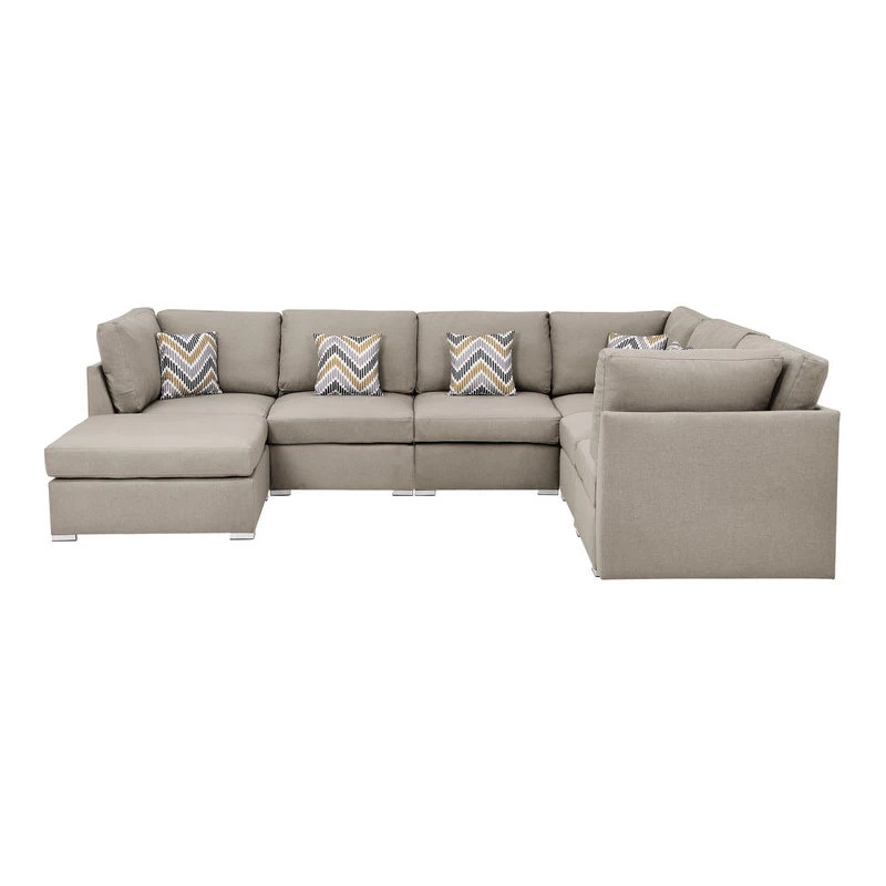 Amira Beige Fabric Reversible Modular Sectional Sofa With Ottoman And Pillows - Image 6
