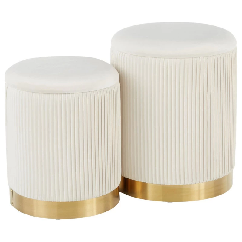 Lumisource Marla Gold And Cream Nesting Pleated Ottoman Set OT-MARLA PLT VCR