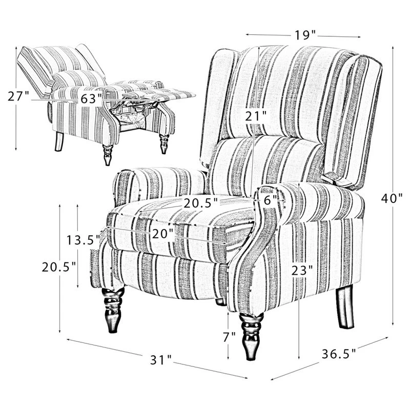 Modern Wingback Recliner, Plaid Gray - Image 10