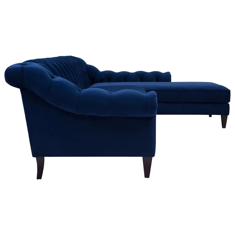 Alexandra 132" Chesterfield Tufted Sectional, Right Facing, Navy Blue - Image 8