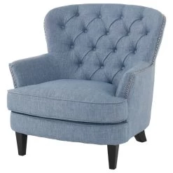 GDF Studio Laxford Light Blue Tufted Fabric Club Chair