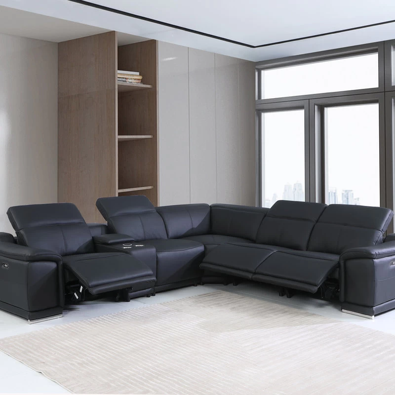 Frederico Genuine Italian Leather 6-Piece 1 Console 3-Power Reclining Sectional, Black - Image 6