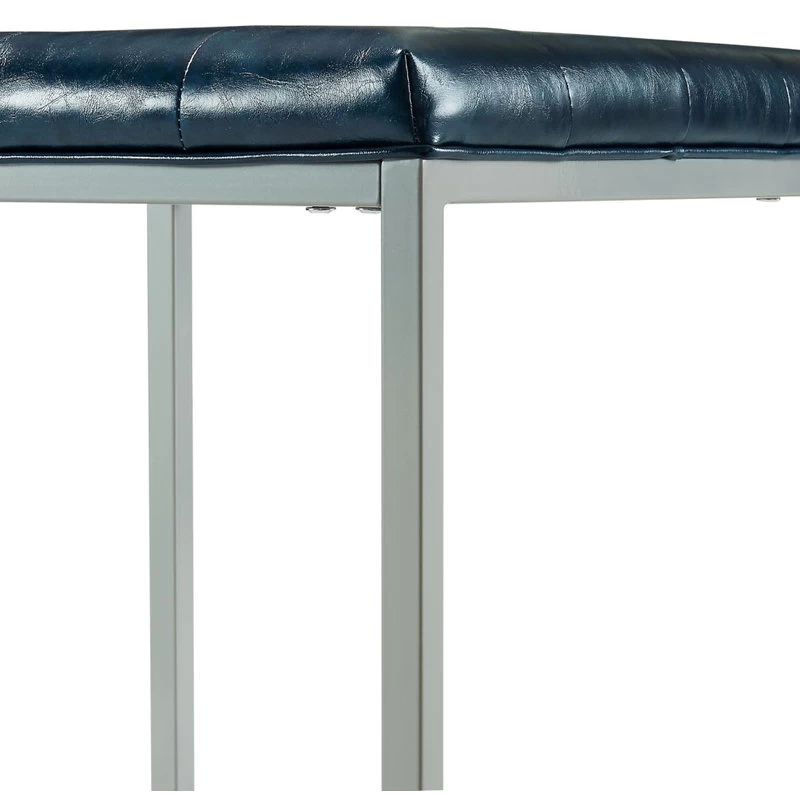 Teresa PU Leather Button Tufted Metal Frame Cube Ottoman, Blue - Image 5