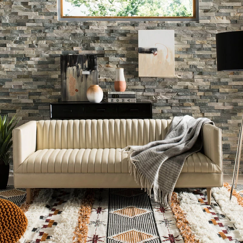 Safavieh Carmina Channeled Sofa, Light Beige - Image 2