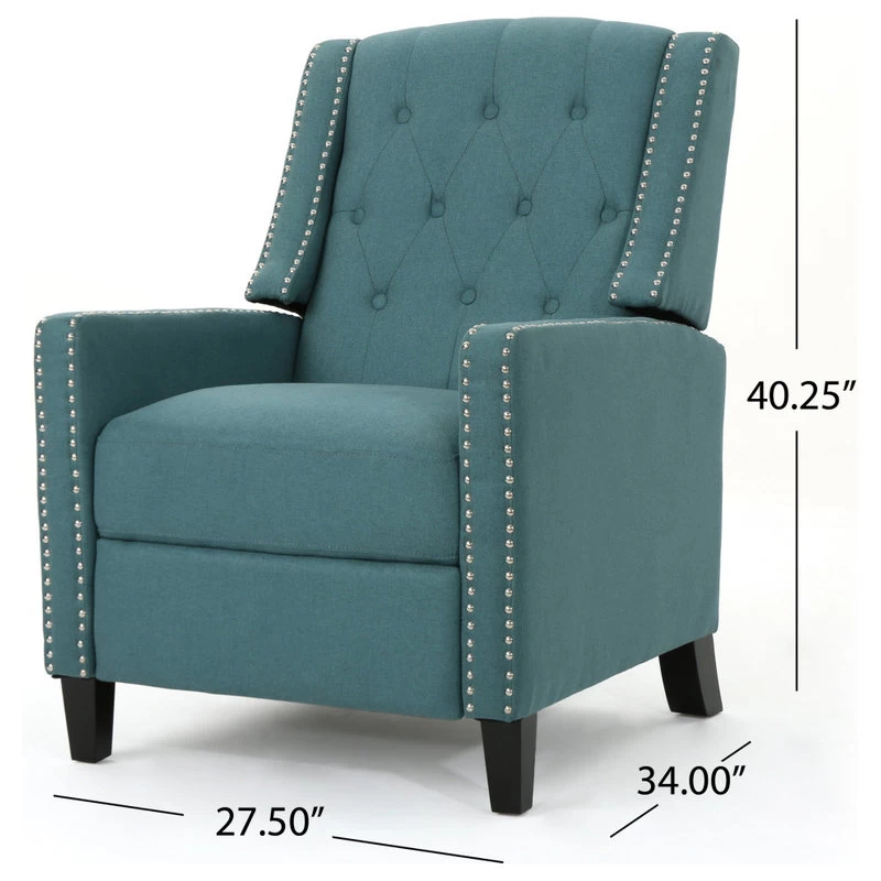 GDF Studio Izaak Tufted Back Fabric Recliner Chair, Dark Teal - Image 4