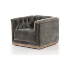 Maxx Birch Brown Tufted Modern Swivel Club Chair