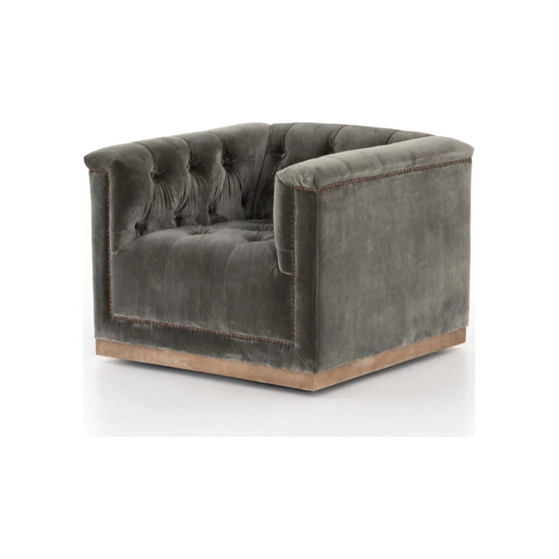 Maxx Birch Brown Tufted Modern Swivel Club Chair