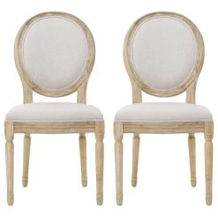GDF Studio Phinnaeus French Country Fabric Dining Chairs (Set Of 2), Griege/Natural