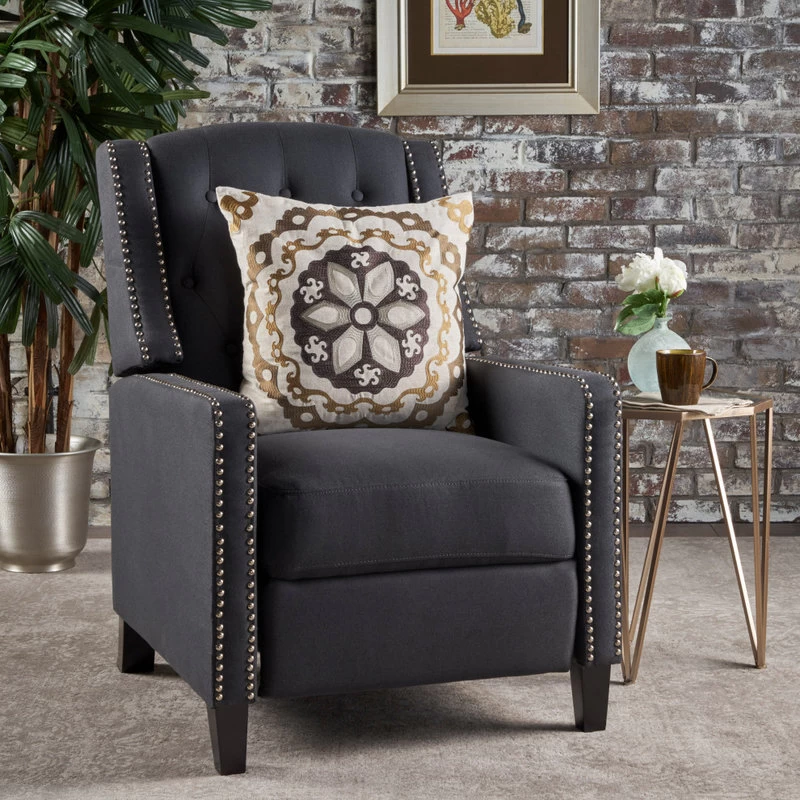 GDF Studio Ingrid Tufted Back Fabric Recliner Chair, Dark Charcoal - Image 2