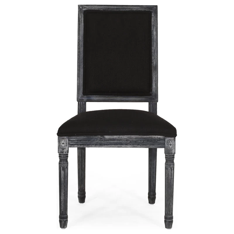 Amy French Country Wood Upholstered Dining Chair, Set Of 2, Black/Gray - Image 3