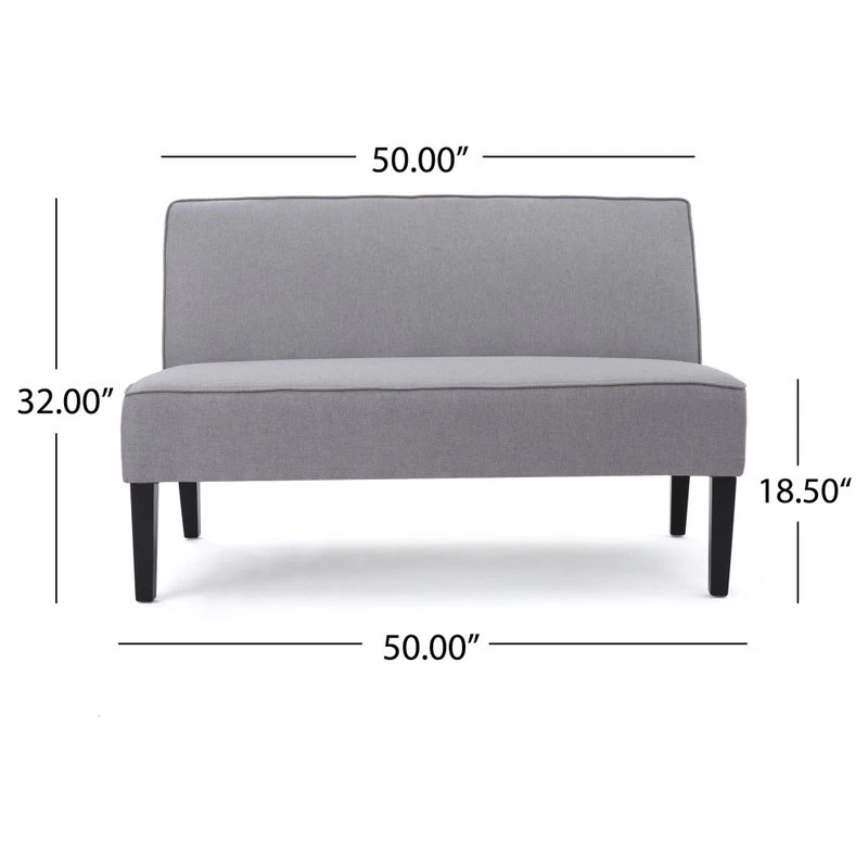 GDF Studio Charlotte Modern Simple Elegant Fabric Loveseat, Light Gray/Matte Black - Image 3
