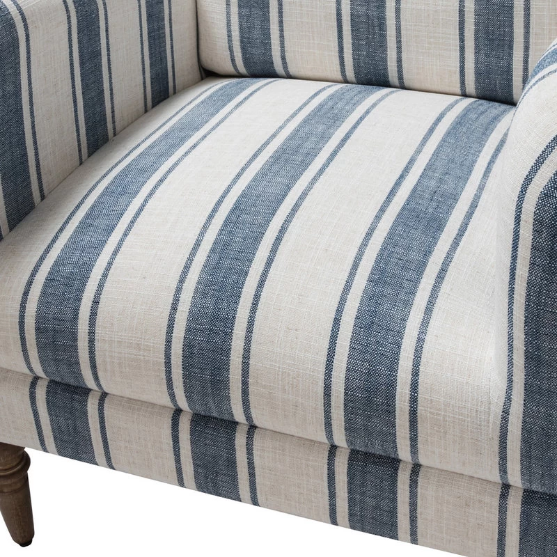 Stripe Armchair With Solid Wood Legs, Navy - Image 6