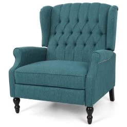 Salome Oversized Tufted Fabric Push Back Recliner, Teal/Dark Brown