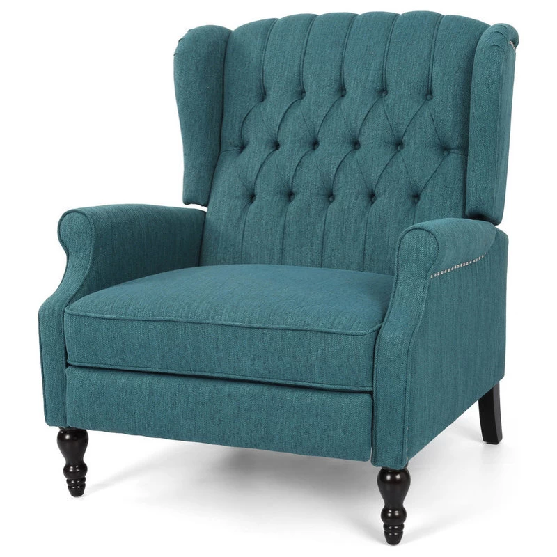 Salome Oversized Tufted Fabric Push Back Recliner, Teal/Dark Brown