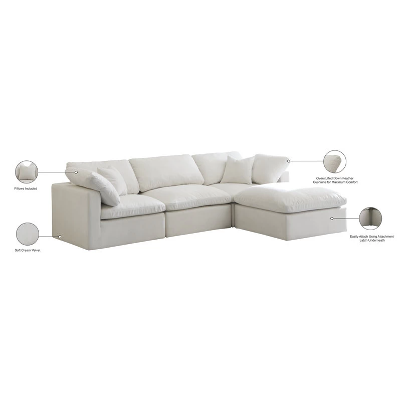 Plush Cloud-Like Comfort Modular 4-Seat Sectional And Ottoman, Cream, Seatin - Image 11