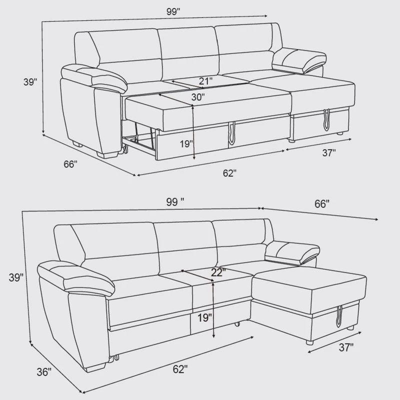 Kipling Microfiber Reversible Sleeper Sectional Sofa, Saddle Brown - Image 5
