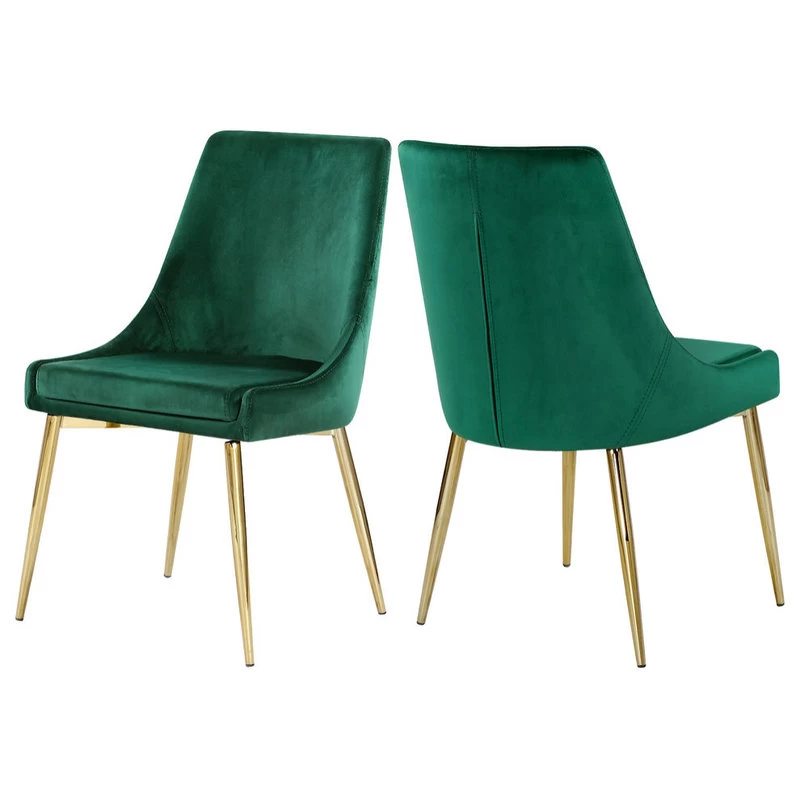 The Draper Dining Chair, Green, Velvet, Gold Base, Set Of 2
