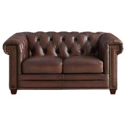 Hydeline Stanwood 100% Leather Sofa Set, Dark Brown, Loveseat